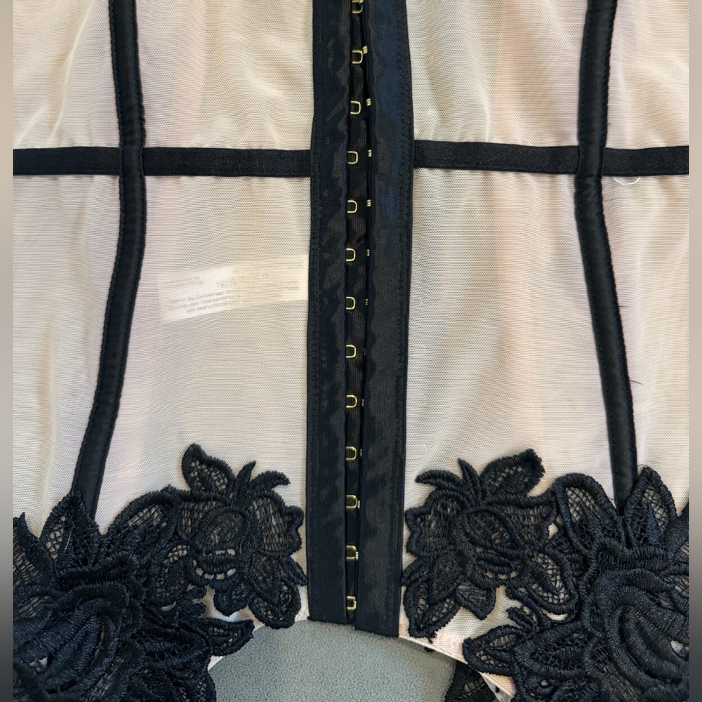Hustler Hollywood Blush Sheer Chemise with Black Floral Lace - Picture 4 of 5